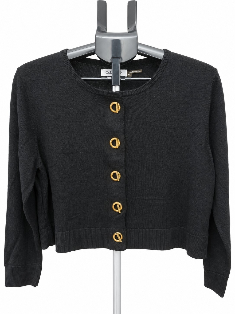 Calvin Klein Black Cropped Cardigan with Gold Buttons
